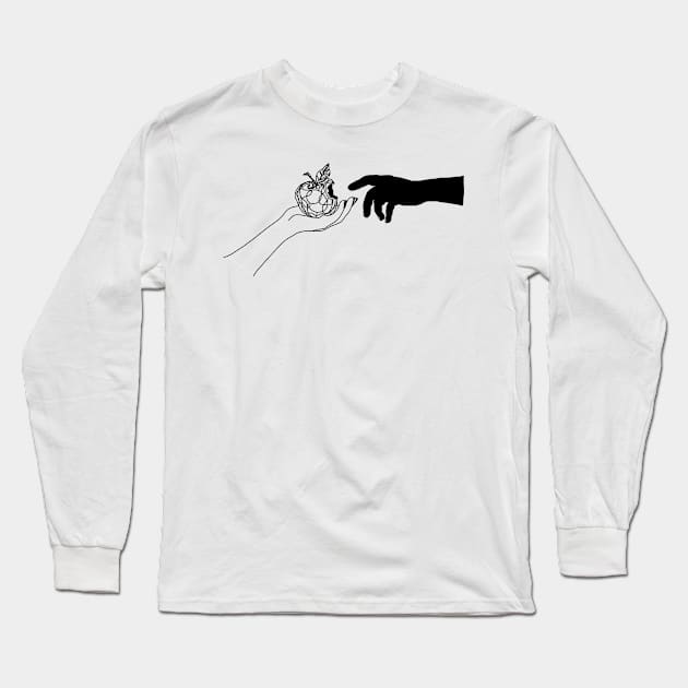 Black & White Hands Holding Apple Abstract Line Art Long Sleeve T-Shirt by faiiryliite